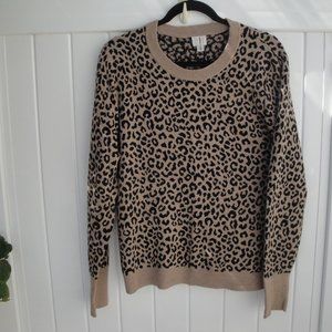 Animal Print Women's Sweater Pullover Size X Black Camel Cozy Crew Cotton